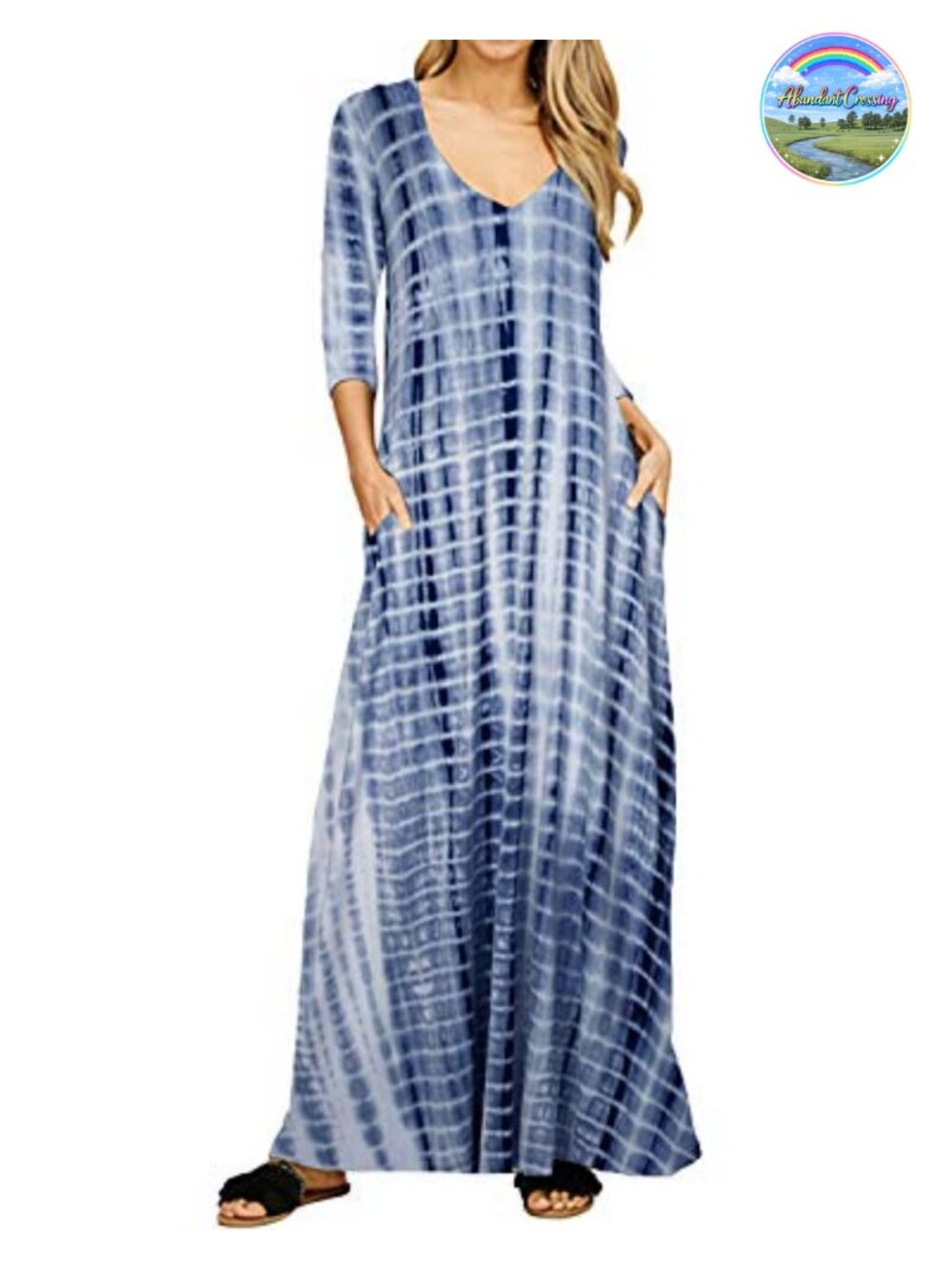 Women's 3/4 Sleeve Midi Dress Loose Fit with Pockets Soft Lightweight